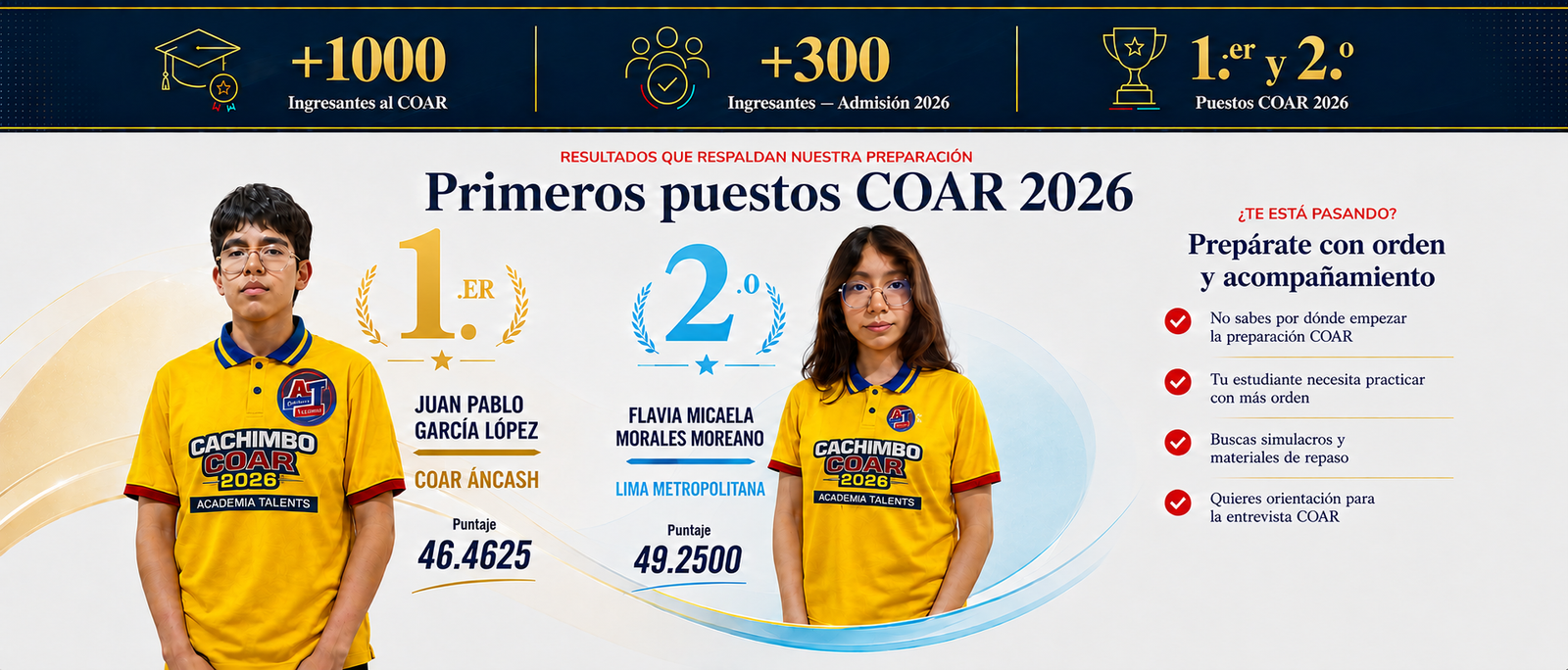 Primeros puestos COAR 2026 de Academia Talents y motivos para prepararse con orden y acompañamiento.